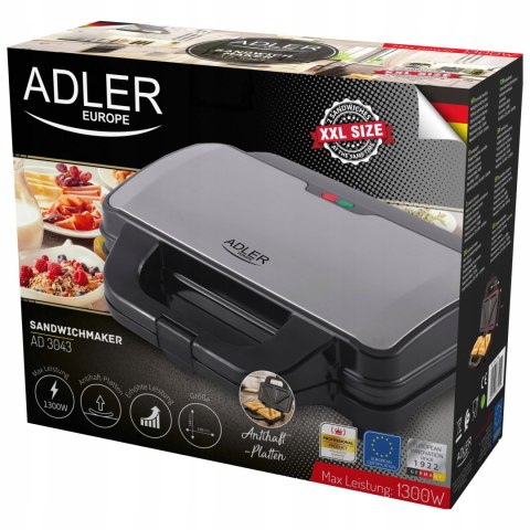 Opiekacz Do Kanapek Adler Ad3043 Xxl 1300W, Nieprzywierający, Termostat