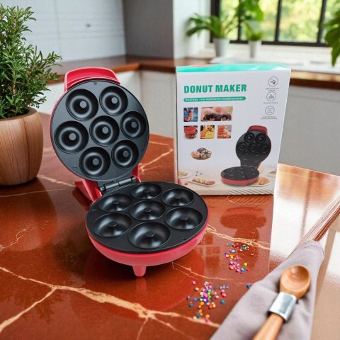 Opiekacz Do Pączków Donut Maker 800W 7 Otworów Domowy Bez Oleju Czerwony