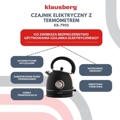 Czajnik Elektryczny 1.8L Retro Z Termometrem 2200W Obrotowa Podstawa Filtr