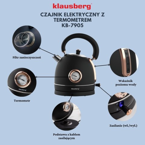 Czajnik Elektryczny 1.8L Retro Z Termometrem 2200W Obrotowa Podstawa Filtr