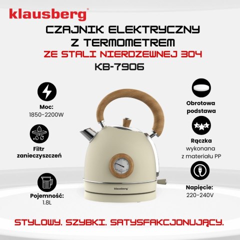 Czajnik Elektryczny Klausberg Kb-7906 Retro 1,8L Beżowy 2200W Termometr