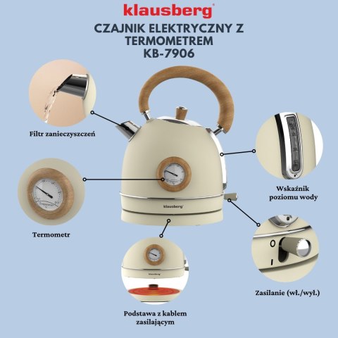 Czajnik Elektryczny Klausberg Kb-7906 Retro 1,8L Beżowy 2200W Termometr