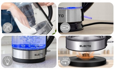 Czajnik Elektryczny Szklany 1,7L 1800W Led, Stalowy, Automatyczny 360°