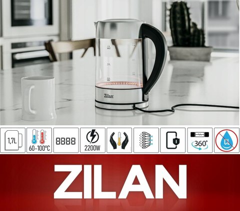 Czajnik Elektryczny Szklany Led 1,7L 2200W Z Regulacją Temp I Filtrem
