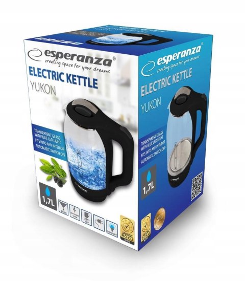 Czajnik Led Bezprzewodowy 1,7 L Czarny 1500W Esperanza Yukon Z Filtrem