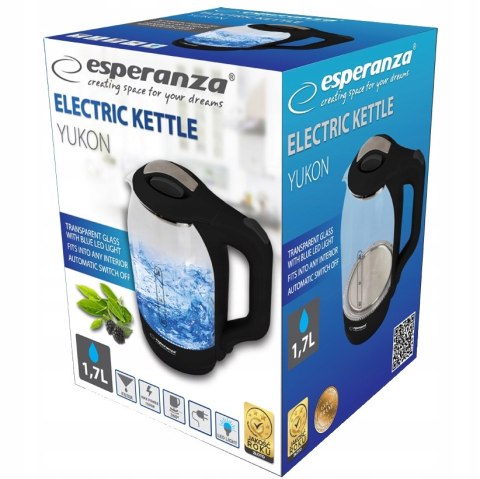 Czajnik Led Bezprzewodowy 1,7 L Czarny 1500W Esperanza Yukon Z Filtrem