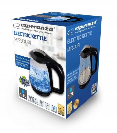 Czajnik Led Bezprzewodowy 1,7 L Czarny 1500W Esperanza Yukon Z Filtrem