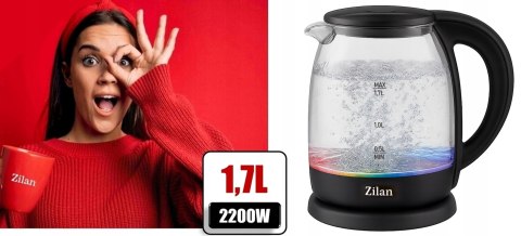 Czajnik Szklany 1.7L Z Dotyk. Panelem, 5 Led, Regul.Temp 60-100°C, 2200W