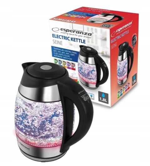 Elegancki Czajnik Elektryczny Szklany 1,8L 2200W Led Regulacja Temperatury