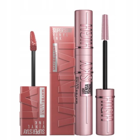 Maybelline Tusz Sky High 24H Wydlużający + Pomadka Vinyl Ink 35 Cheeky