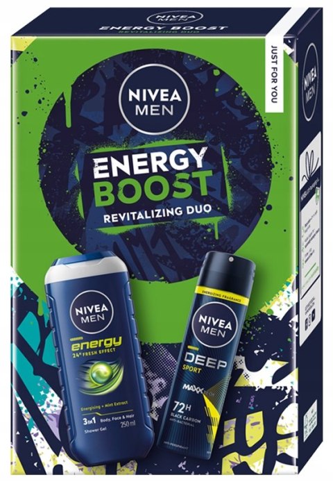 Nivea Men Energy Boost: Świąteczny Zestaw 3W1 - Żel I Antyperspirant 72H