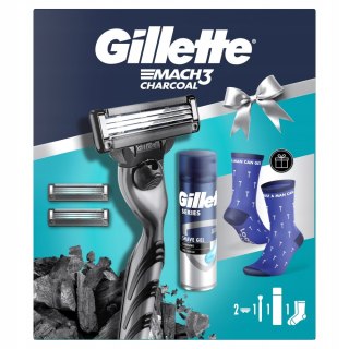 Zestaw Gillette Mach3 Charcoal - Maszynka, Ostrza, Żel, Skarpety - Prezent
