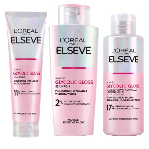 Zestaw L'Oreal Elseve Glycolic Gloss: Szampon, Odżywka, Kuracja Laminująca