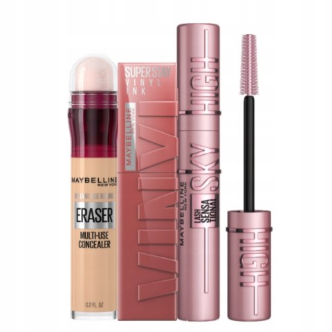 Zestaw Maybelline: Mascara Sky High, Vinyl Ink 35 Cheeky Korektor Eraser 01