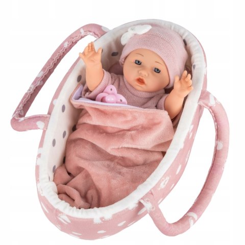 Lalka Bobas 30 Cm Z Nosidełkiem, Poduszką, Kołderką I Smoczkiem Kinderplay