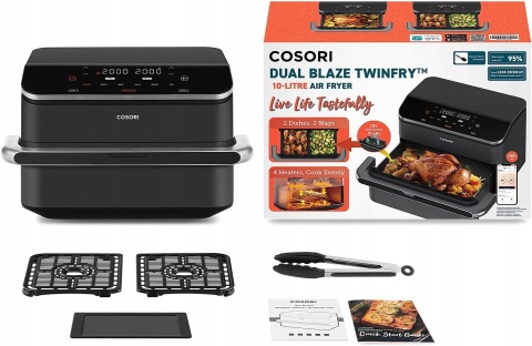 Frytkownica Beztłuszczowa 10L Cosori Dual Air Fryer 2800W, Podwójny Kosz
