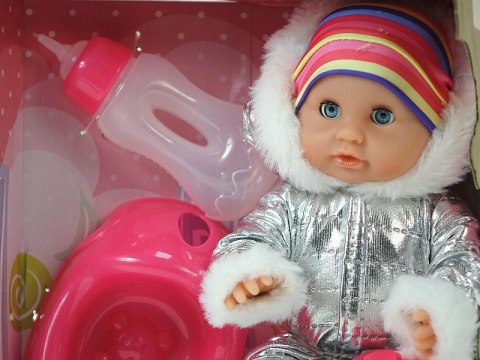 Lalka Bobas Interaktywna: Pije, Sika, Zamyka Oczy + Nocnik, Butelka Smoczek