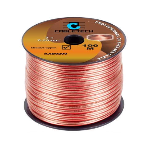 Cabletech KAB0299 - kabel głośnikowy miedziany 2 × 0,2 mm², rolka 100 m do instalacji audio