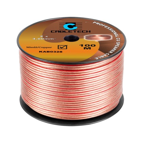 Cabletech KAB0328 - kabel głośnikowy miedziany 2 × 4 mm², rolka 100 m do instalacji audio