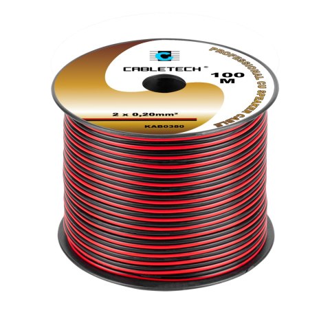 Cabletech KAB0380 - miedziany kabel głośnikowy 2 × 0,2 mm², czarno-czerwony, rolka 100 m