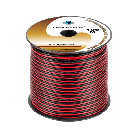 Cabletech KAB0383 - miedziany kabel głośnikowy 2 × 0,75 mm², czarno-czerwony, rolka 100 m