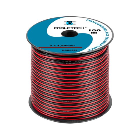 Cabletech KAB0392 - kabel głośnikowy CCA 2 × 1,5 mm², czarno-czerwony, rolka 100 m