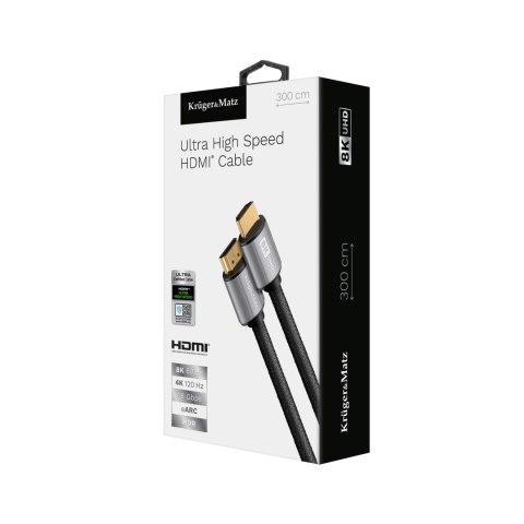 Krüger&Matz KM1266 - kabel HDMI-HDMI 2.1, 8K 60 Hz / 4K 120 Hz, 48 Gb/s, eARC, 3 m