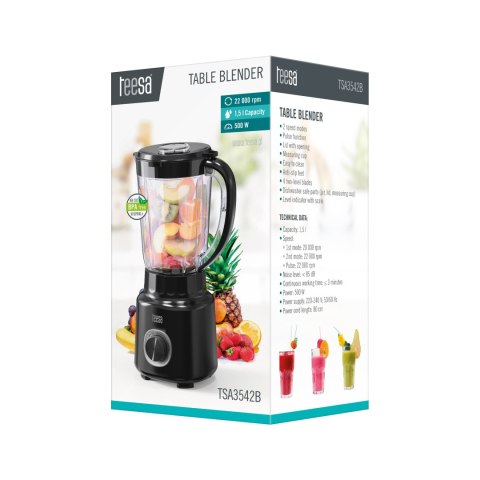 Blender kielichowy Teesa TSA3542B, 500 W, 1,5 l, czarny, 2 prędkości i tryb pulsacyjny