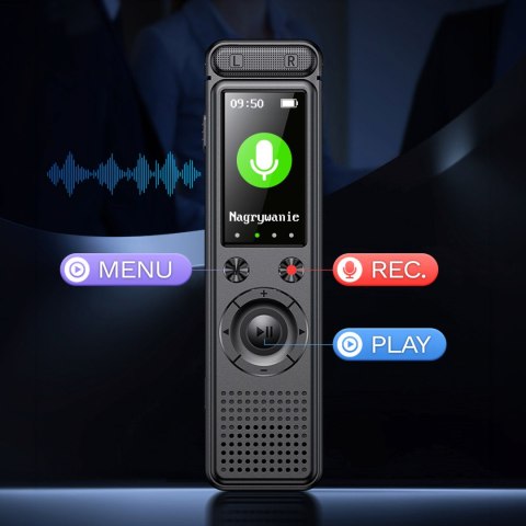 Dyktafon cyfrowy Krüger&Matz KM0950, 8 GB, MP3/WAV, USB-C, aktywacja głosowa i do 50 h pracy
