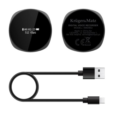 Dyktafon cyfrowy Krüger&Matz KM0952, 8 GB, WAV, OLED, aktywacja głosowa i pilot przewodowy