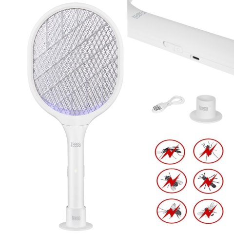 Elektryczna łapka i lampka na owady Teesa TSA0212 2w1, UV 395 nm, akumulator 1200 mAh, USB-C, biała