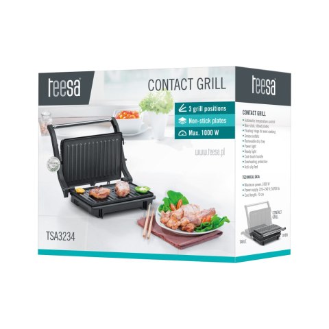 Grill elektryczny Teesa TSA3234, 1000 W, do panini, 3 pozycje grillowania, tacka ociekowa