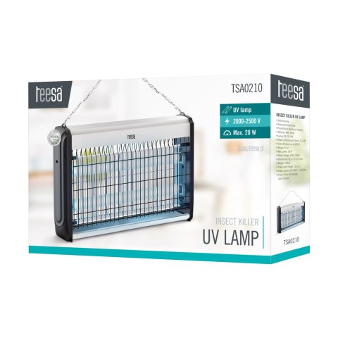 Lampa owadobójcza UV Teesa TSA0210, 20 W, 2 × 10 W, zasięg do 80 m², wyjmowana tacka