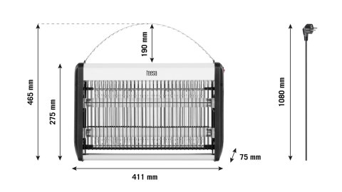 Lampa owadobójcza UV Teesa TSA0210, 20 W, 2 × 10 W, zasięg do 80 m², wyjmowana tacka