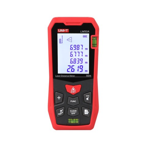 Laserowy dalmierz Uni-T LM50A — 50 m, LCD 2″, pomiar powierzchni i objętości