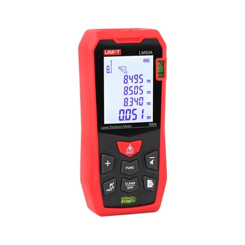 Laserowy dalmierz Uni-T LM50A — 50 m, LCD 2″, pomiar powierzchni i objętości