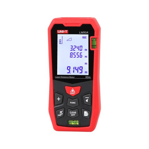 Laserowy dalmierz Uni-T LM50A — 50 m, LCD 2″, pomiar powierzchni i objętości