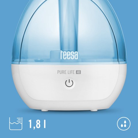 Nawilżacz ultradźwiękowy Teesa PURE LIFE 40 TSA8063, 1,8 l, 12 W, 2 tryby, do 120 ml/h