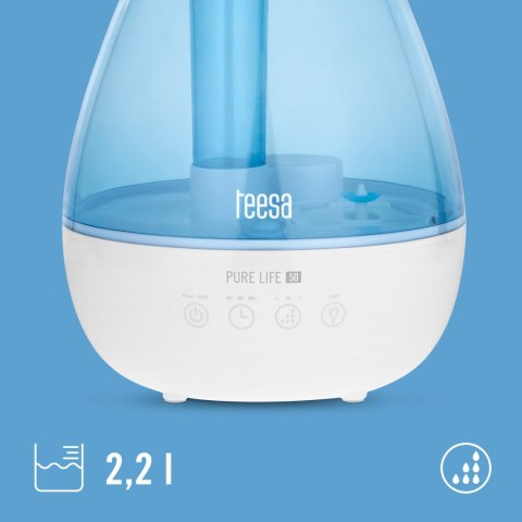 Nawilżacz ultradźwiękowy Teesa Pure Life 50 TSA8064, 2,2 l, 25 W, dyfuzor zapachowy, podświetlenie