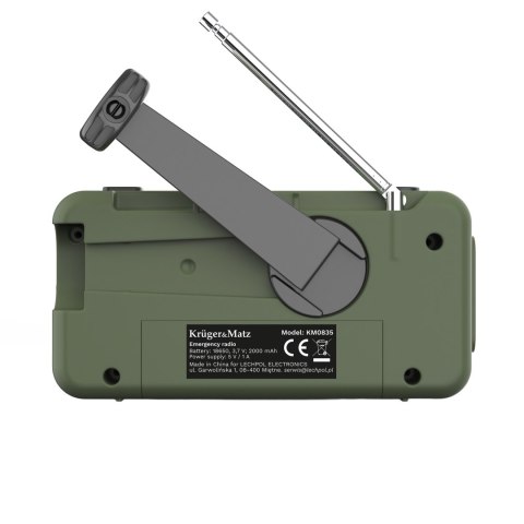 Radio solarne Krüger&Matz KM0835 AM/FM, powerbank 2000 mAh, dynamo, latarka i SOS