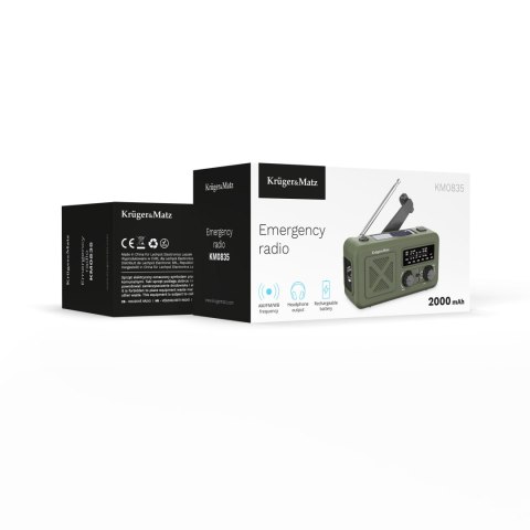 Radio solarne Krüger&Matz KM0835 AM/FM, powerbank 2000 mAh, dynamo, latarka i SOS