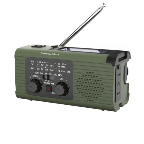 Radio solarne Krüger&Matz KM0836 AM/FM, powerbank 5000 mAh, dynamo, latarka, lampka i SOS