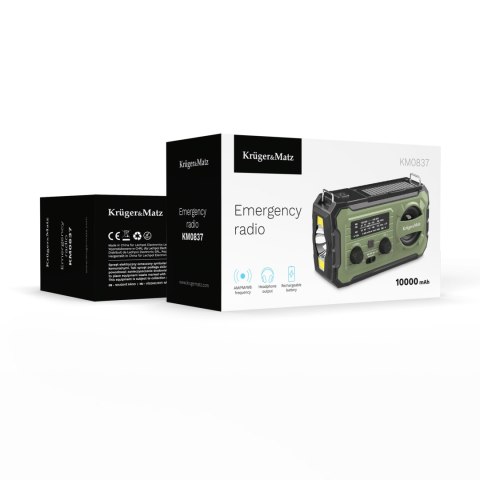 Radio solarne Krüger&Matz KM0837 AM/FM, powerbank 10000 mAh, dynamo, latarka, lampka i SOS