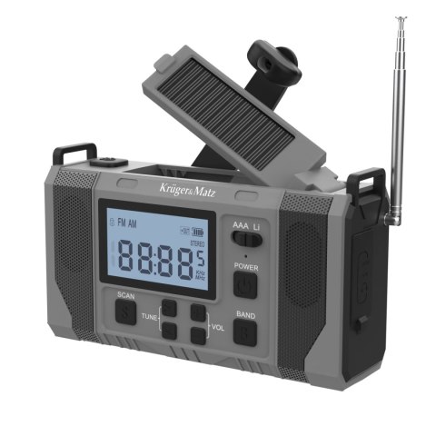 Radio solarne Krüger&Matz KM0838 AM/FM z LCD i SCAN, powerbank 10000 mAh, dynamo, latarka i SOS