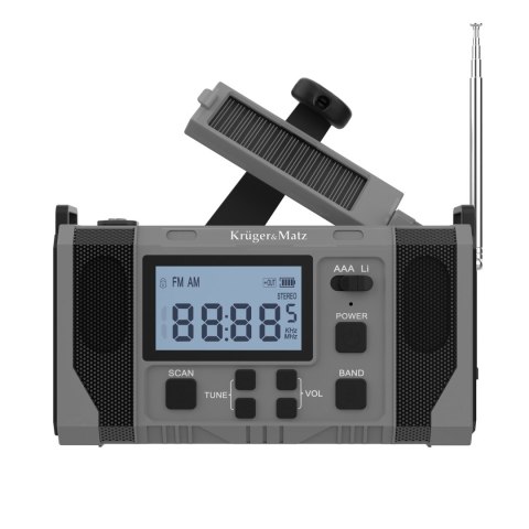 Radio solarne Krüger&Matz KM0838 AM/FM z LCD i SCAN, powerbank 10000 mAh, dynamo, latarka i SOS