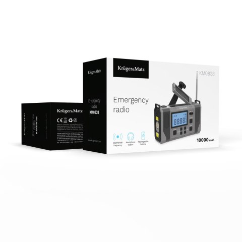 Radio solarne Krüger&Matz KM0838 AM/FM z LCD i SCAN, powerbank 10000 mAh, dynamo, latarka i SOS