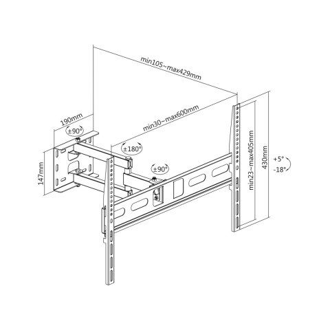 Ruchomy uchwyt ścienny Cabletech UCH0199-1 do TV 37-70 cali, VESA do 600×400, do 35 kg