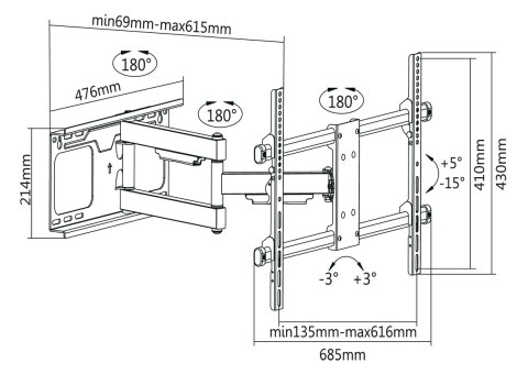 Ruchomy uchwyt ścienny Krüger&Matz KM1305 do TV 37-70 cali, VESA do 600×400, do 60 kg