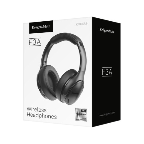 Słuchawki nauszne Krüger&Matz F3A KM0663, Bluetooth 5.0, ANC, mikrofon, USB-C i AUX