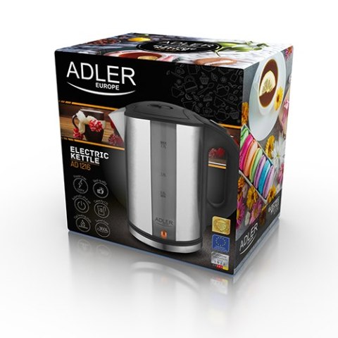Adler AD1216 czajnik elektryczny 1,7 l, inox, 2200 W, niebieskie podświetlenie